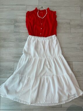 JCPenney Swiss Dot Ruffle Blouse – Vibrant Red 🔴  100% cotton Size M